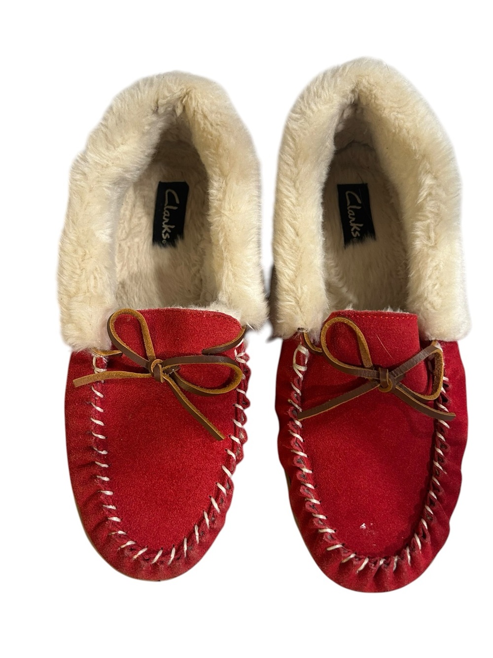Clarks Cream Faux-Fur Lined Leather Upper Slippers